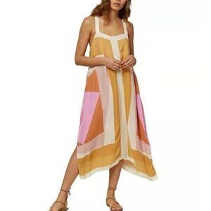 O'Neill Women's Tank Midi Dress Sleeveless Comfy Geometric sz M Pink Yellow